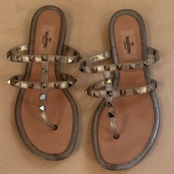Valentino Women's Metallic Silver Rock Stud Jelly Sandals